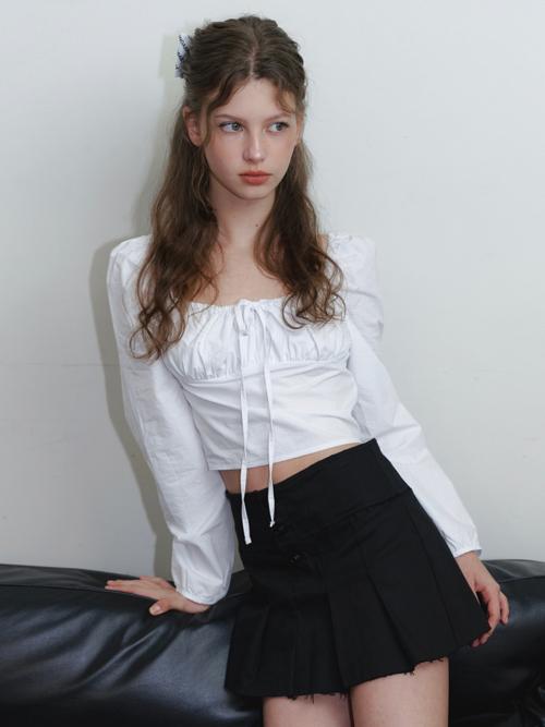 카인더베이비(KINDABABY)  ribbon point shirring blouse - white - 사이즈 & 후기 | 무신사