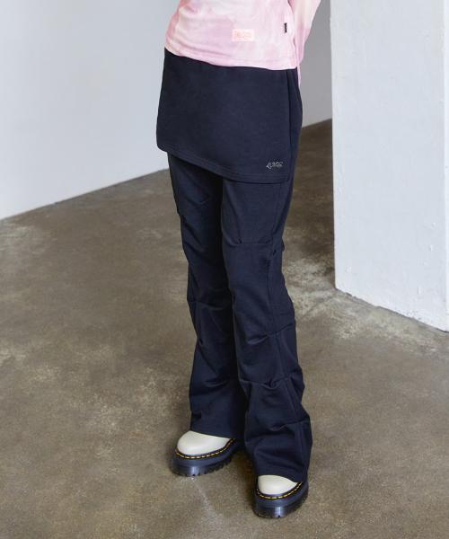 WM SKIRT LAYRED SHIRRING SWEAT PANTS black