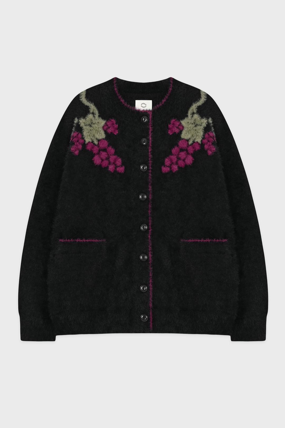 Handmade Grape Hairy Cardigan (Black)
