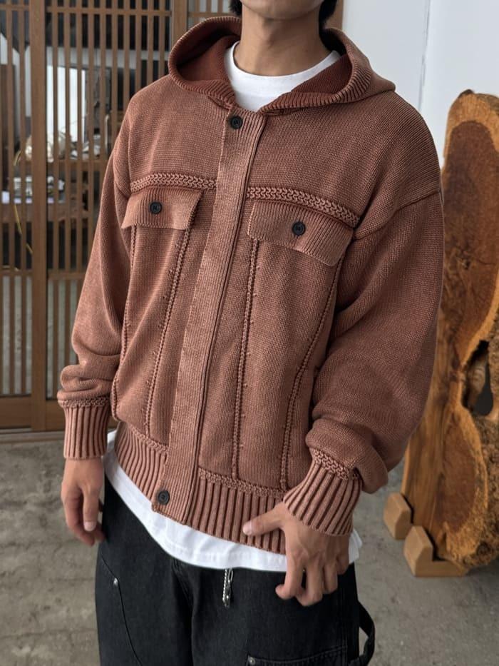 브리즈 스톤 후드 니트집업 (3color)