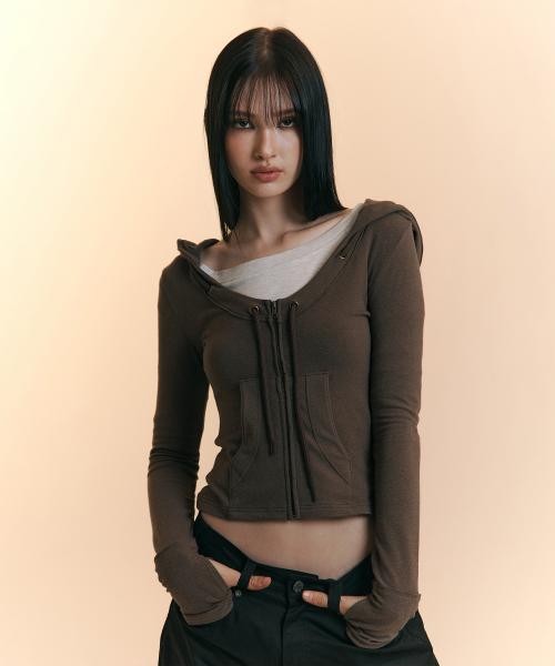 Glen Deep U-neck Hoodie (Khaki)