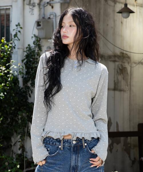 WXT072 유키 도트 PK 롱슬리브 (MELANGE GRAY)