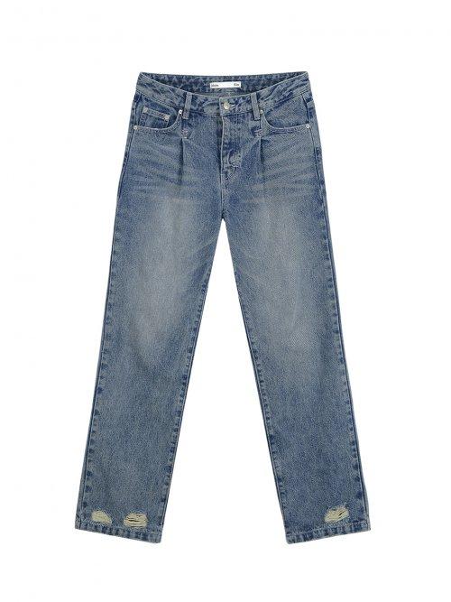 RAW BACK DETAIL DENIM PANTS IN BLUE