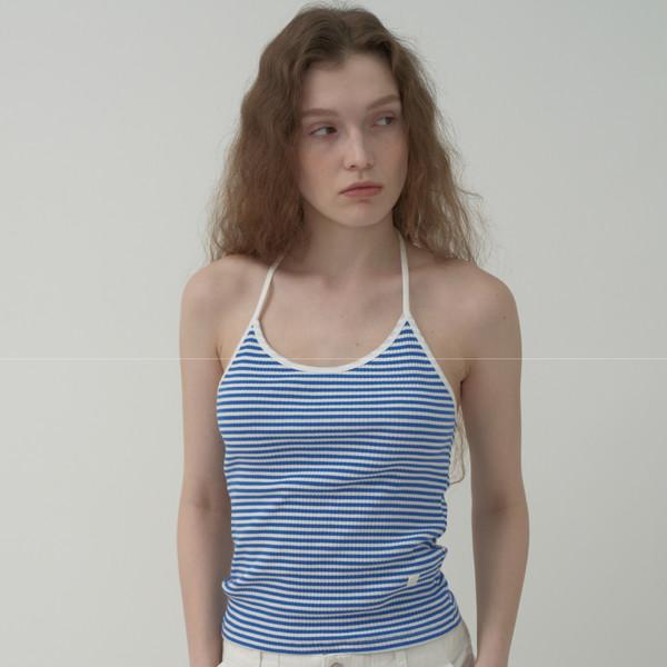홀터 스트라이프 슬리브리스 - Blue