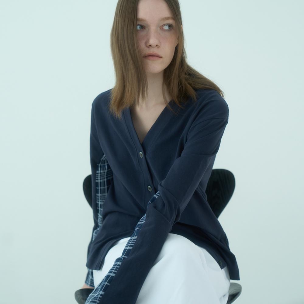 mid check cardigan(navy)