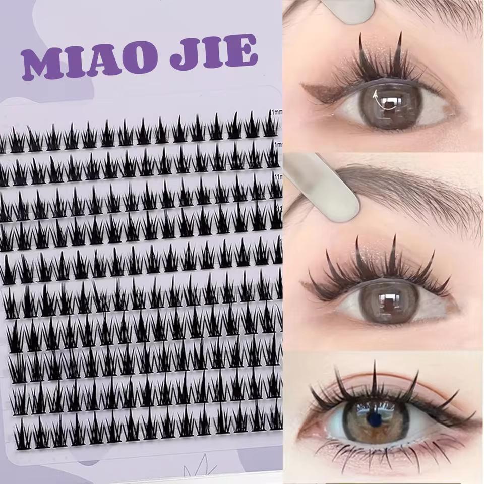 MIAOJIE 160 행 클러스터 속눈썹 가짜 밍크 속눈썹 클러스터 자연 속눈썹 확장 3D 러시아 스트립 개별 속눈썹 클러스터