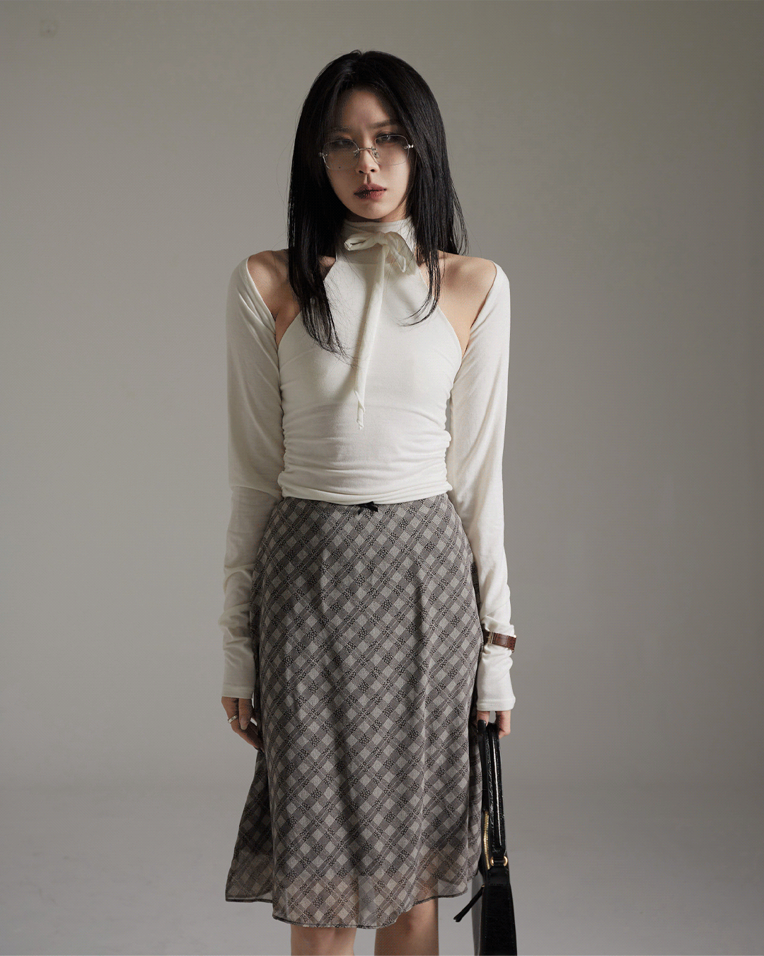 Check ribbon mid skirt