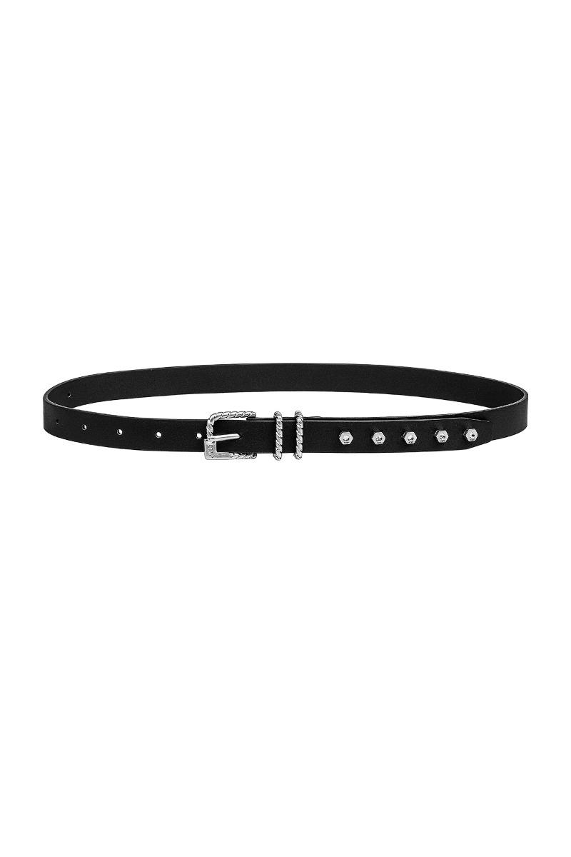 NO.487 [SILVER] SCREW NUT BLACK LEATHER BELT