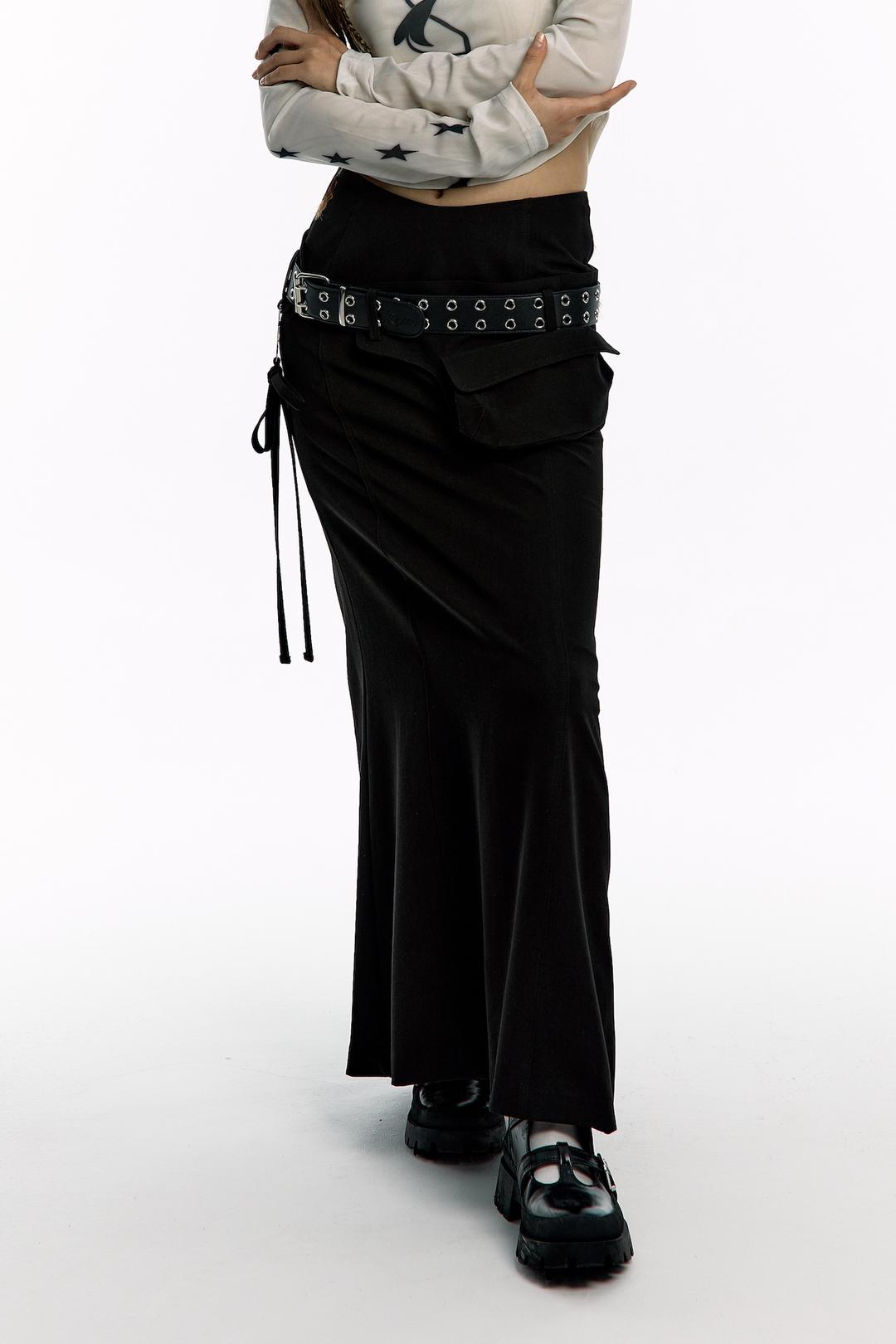 (9/30 Pre-Order) Pocket Belt Long Skirt Black