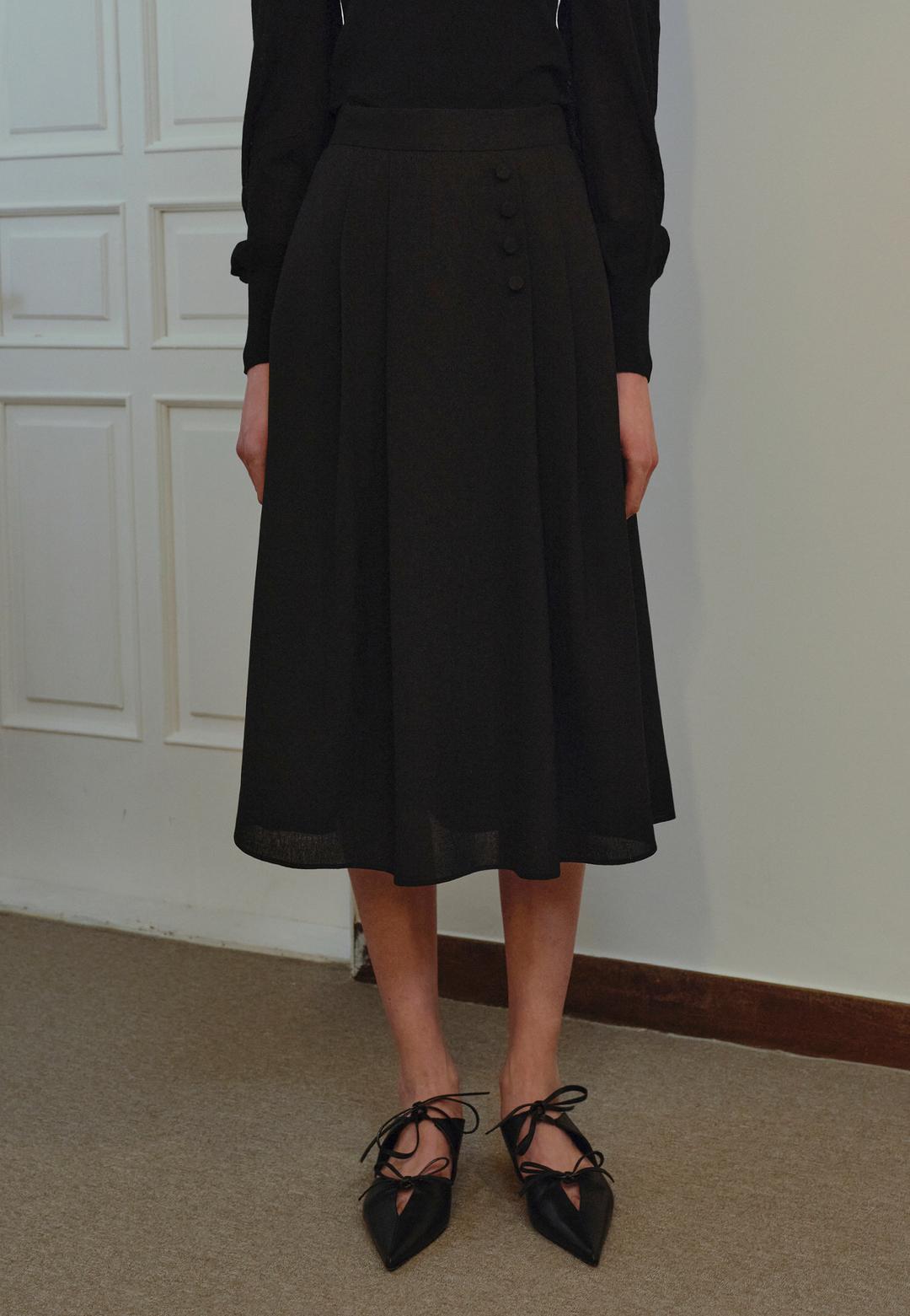 PINTUCK MIDI SKIRT(BLACK)