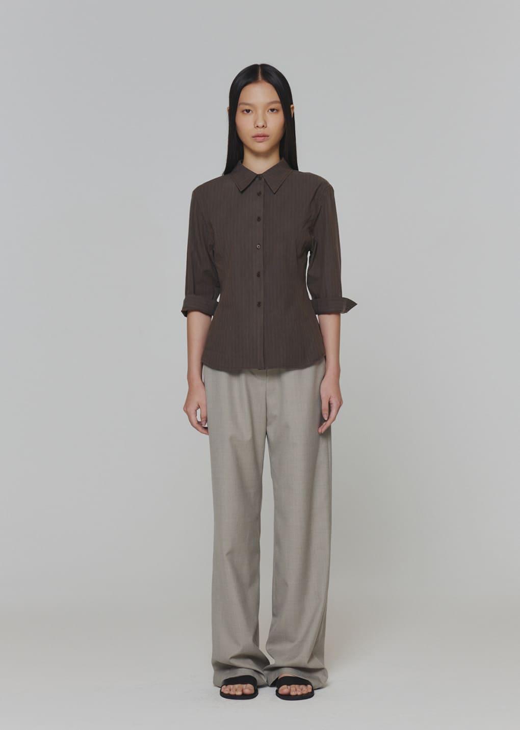 stripe half sleeve shirts, brown