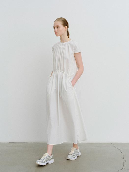 TVR ROUND NECK SHIRRING DRESS_2COLORS