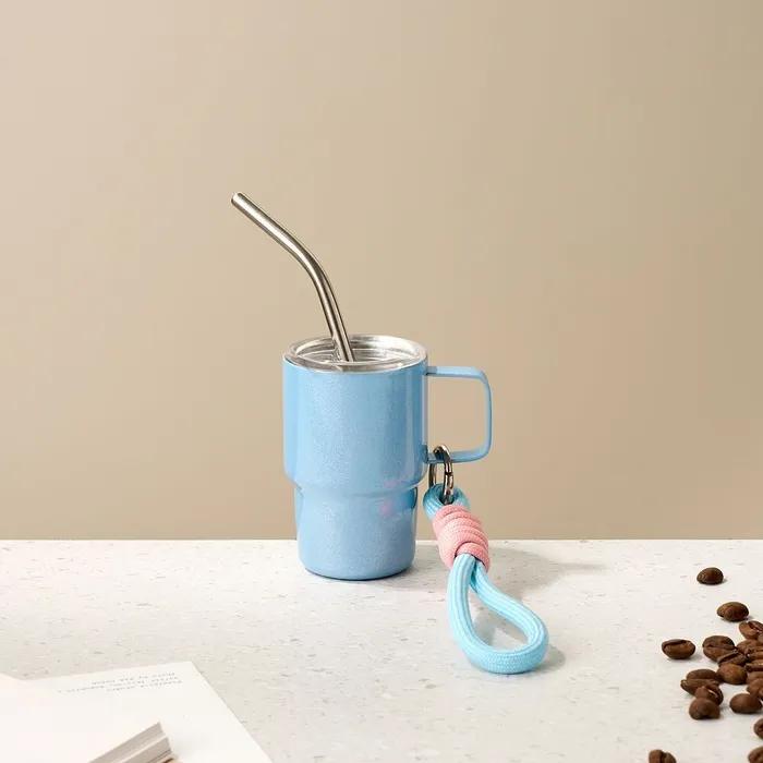 TO GO 미니 스테인리스 샷잔 85ml 펄블루 스텐키링, 빨대포함