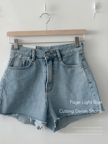 페이지 연청 컷팅 데님 숏팬츠 - 1C
