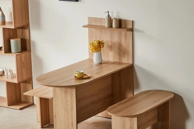 오앤 반원형 1200 테이블/식탁+2인용 벤치의자 세트 2colors