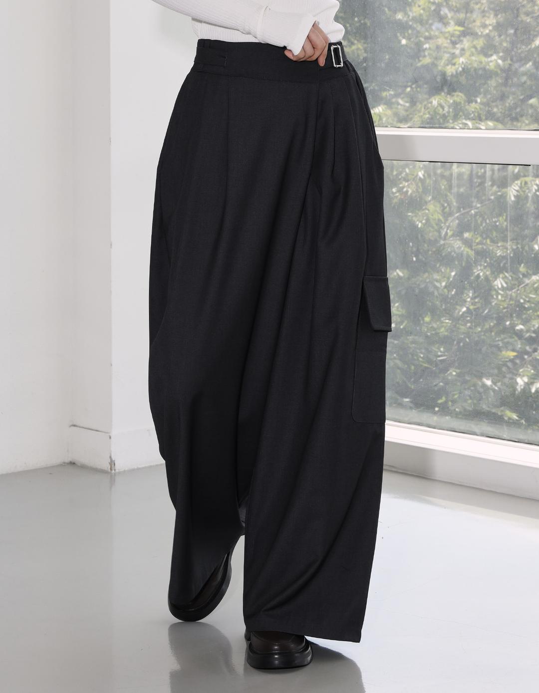 Back button lap wide slacks (3 Color)