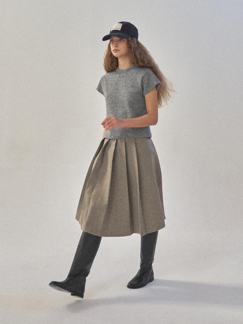 Meg Wool Pleats Skirt Beige