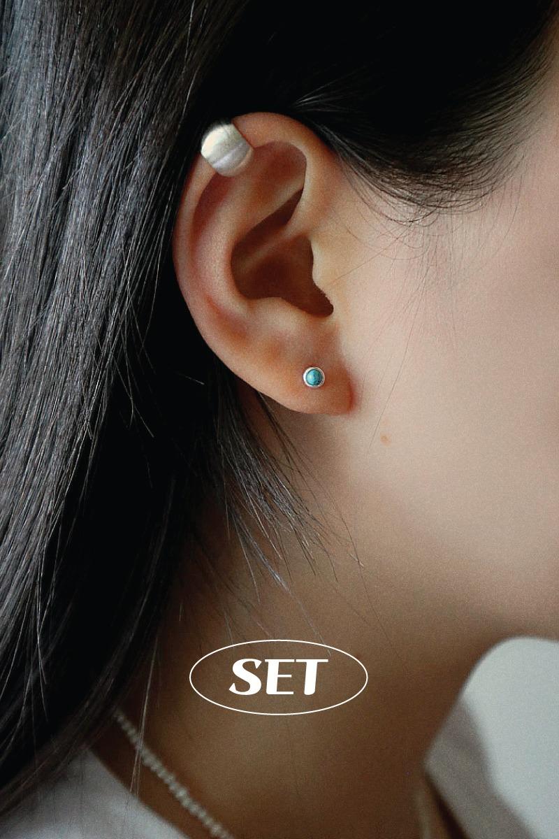 [SET] 925silver 허그 귓바퀴 이어커프 귀찌 (1ea) & 터키 하울라이트 피어싱 (1ea) 세트