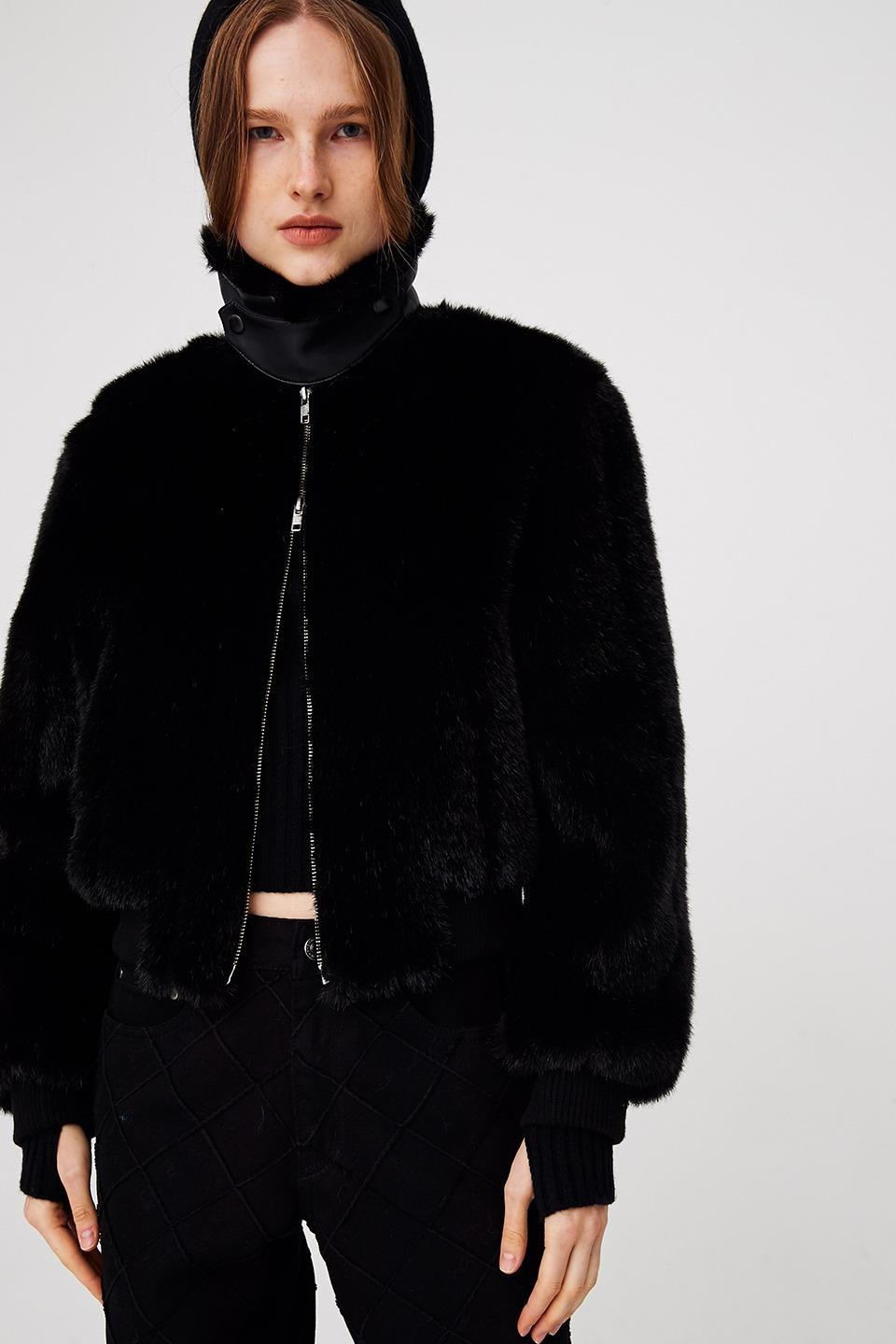 Mink Like Stripe Fur 2-Way Jacket / Black