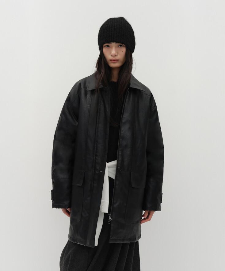 LEATHER PADDED COAT [BLACK]