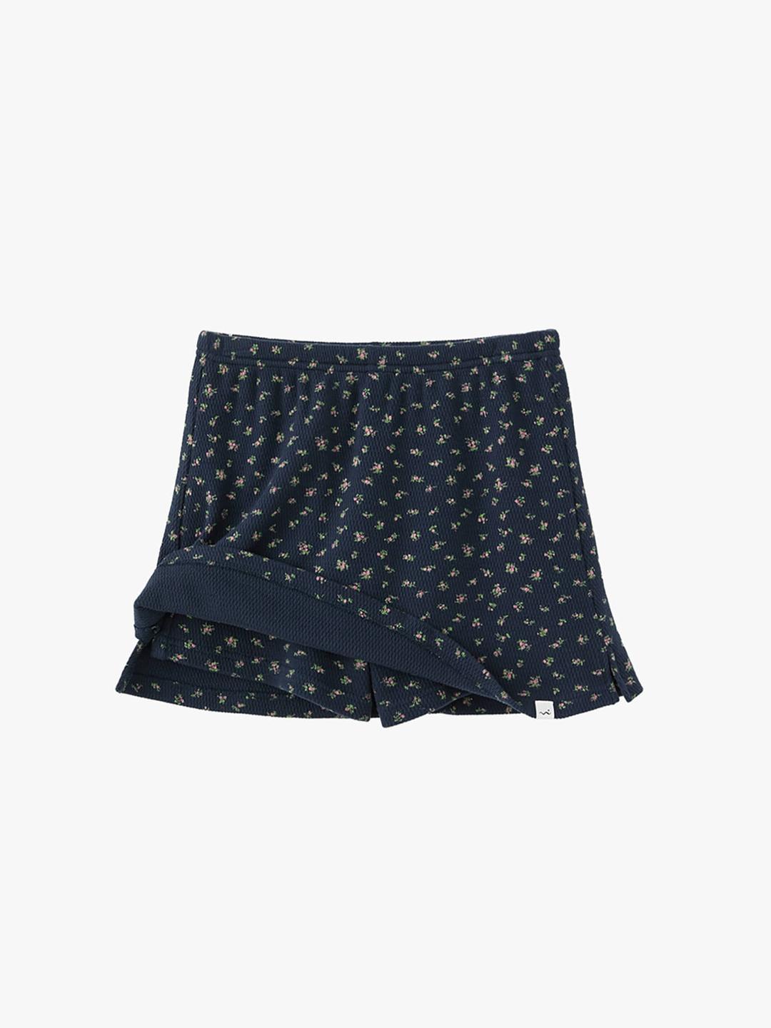 Flower Mini Skirt Shorts - Navy
