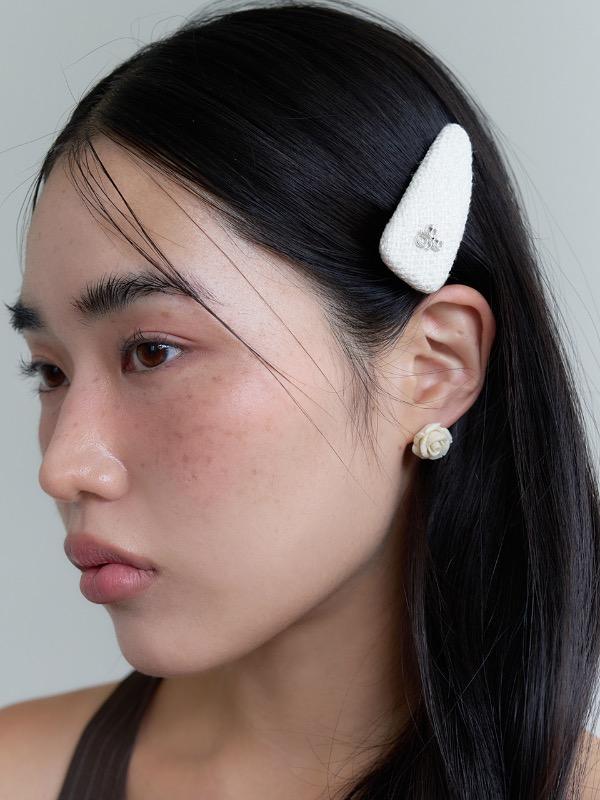 tweed logo hair pin - ivory