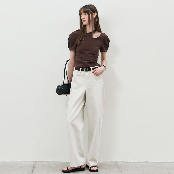 25 Summer_ Brown Cut-out T-Shirt