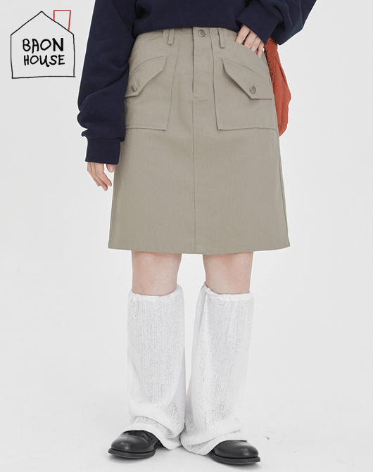 [BAONHOUSE] 페보르 포켓 코튼 미디 스커트 (2color)