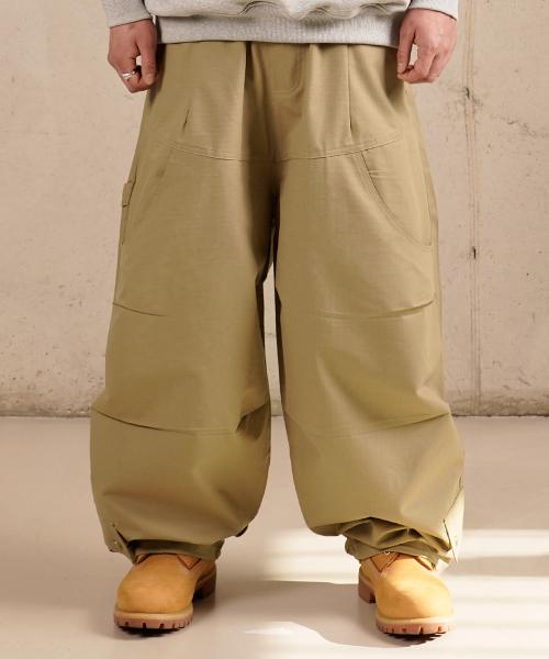 벌룬 투턱 와이드 로우 포켓 팬츠 베이지 0354