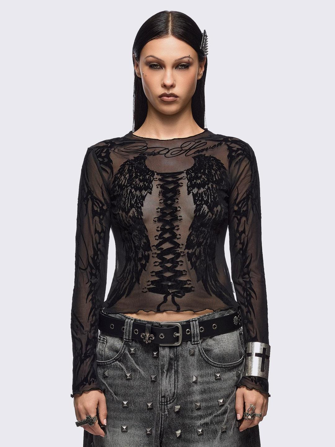 Wing It Black Mesh Top - XS / Black