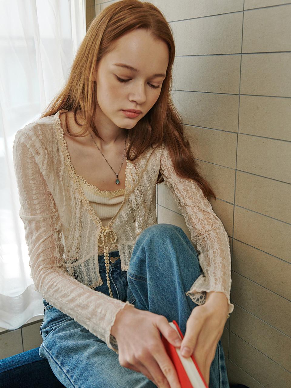 LACE FRILL CARDIGAN_IVORY