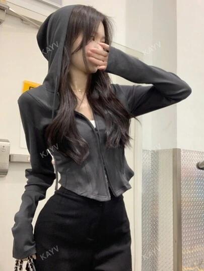 Solid Zip Through Hoodie