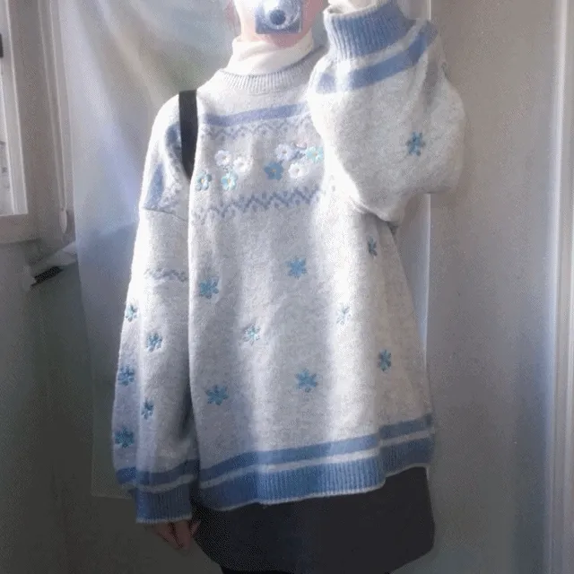 눈꽃 자수 니트