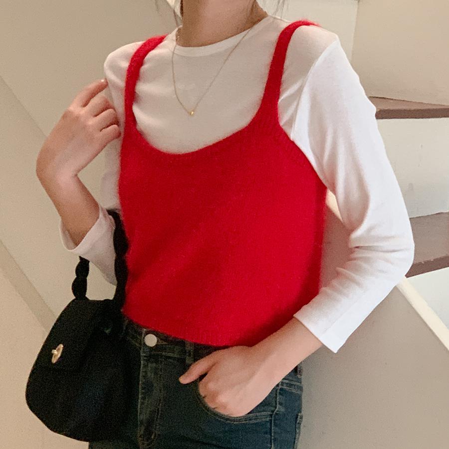 [💘가을신상/앙고라] 쁘띠앙고라 뷔스티에 니트조끼 레이어드 앙고라니트 나일론 신축성좋은 포인트니트