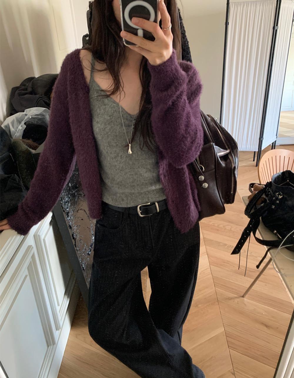 오브나인 모리 퍼 CARDIGAN *화이트,퍼플 1주 소요