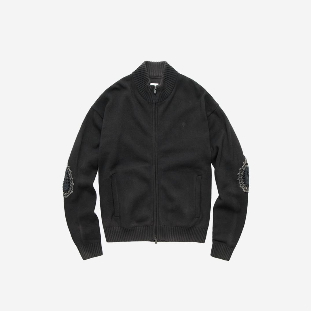 (12.27 PM6:00) track knit zip up - charcoal