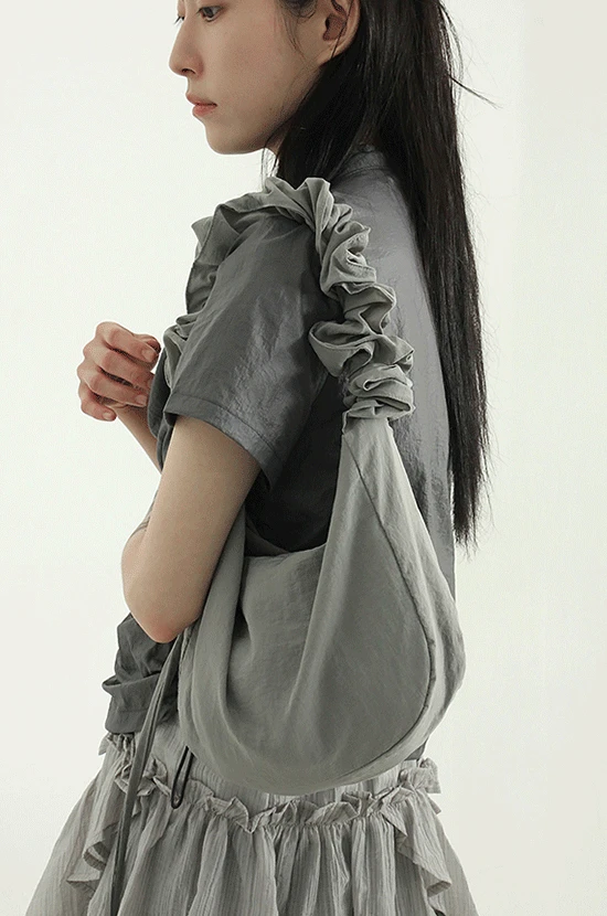 shirring strap paper half moon bag