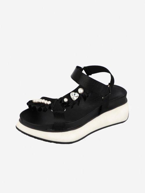 페어리 러플 플랫폼 5cm 샌들 [다즐링 블랙]