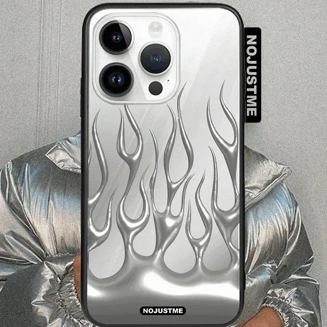 Y2K 감성 실버 블랙 3D 불꽃 미러 범퍼 거울 폰케이스 2컬러 아이폰 15 14 13 12 11 프로 맥스 미니 XS 갤럭시 S23 S22 S21 S20 플러스 노트20 울트라