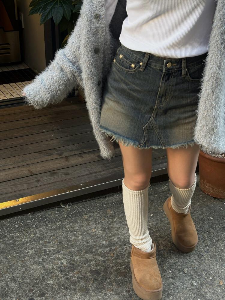 여자 빈티지 워싱 미니 데님 스커트 청치마 OOTJ
