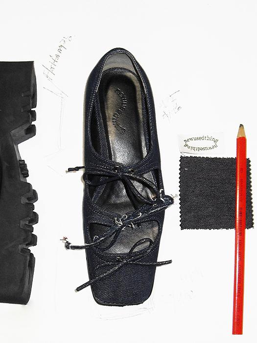 MADMADE X new(used)thing Recycle Cotton Denim Square mary jane