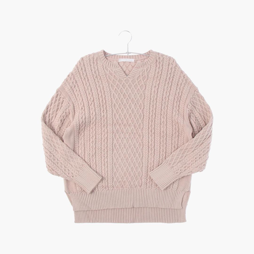 아메리칸 홀릭 코튼 브이넥 케이블 니트/스웨터 여자 FREE