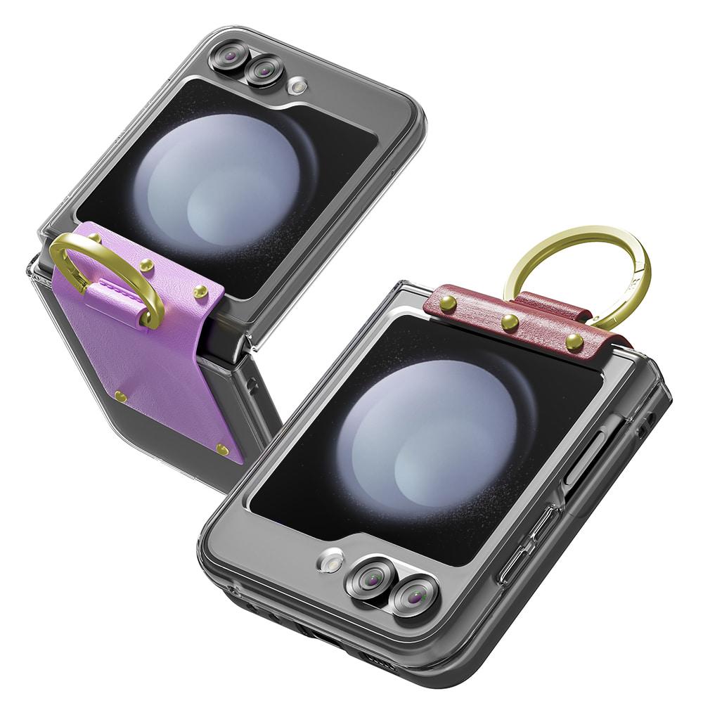 하이온 오드리 갤럭시 Z플립5 투명 케이스 가죽 힌지보호 핑거링