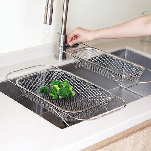 스틸렌 304올스텐 길이조절 사각채반 싱크대 바스켓 4size