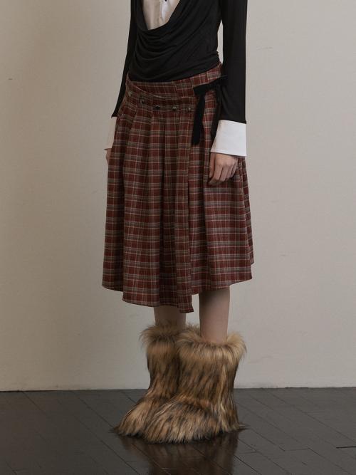 CHECK WRAP SKIRT / RED