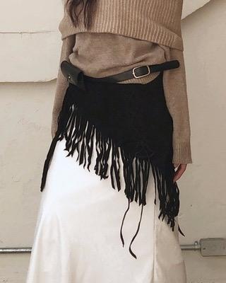 suede fringe wrap (3color)