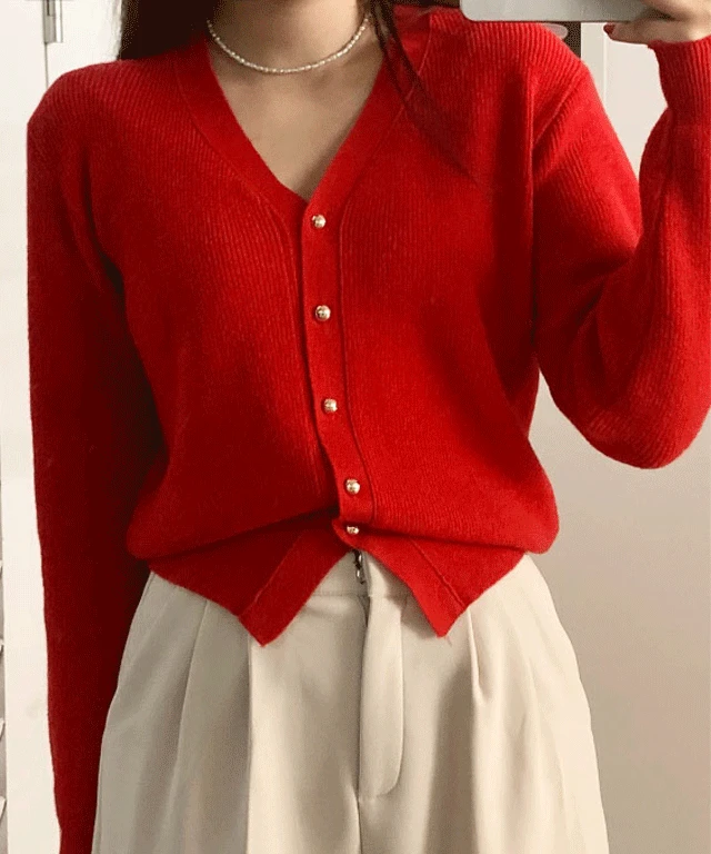 [퀄리티대박!]  골드 트임 가디건 국내생산 겨울니트 고퀄 포멀 스탠다드 기본핏 (4color)