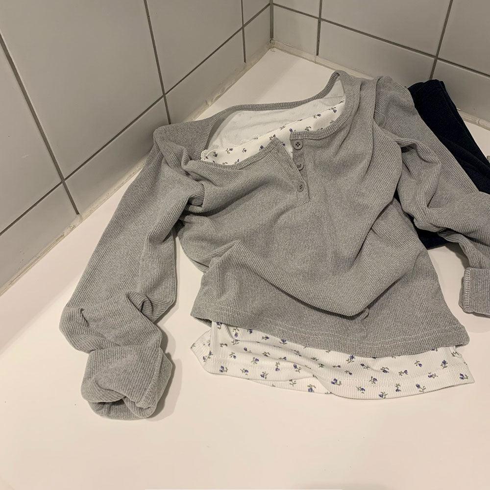 フラワーレースボタンレイヤードTシャツ