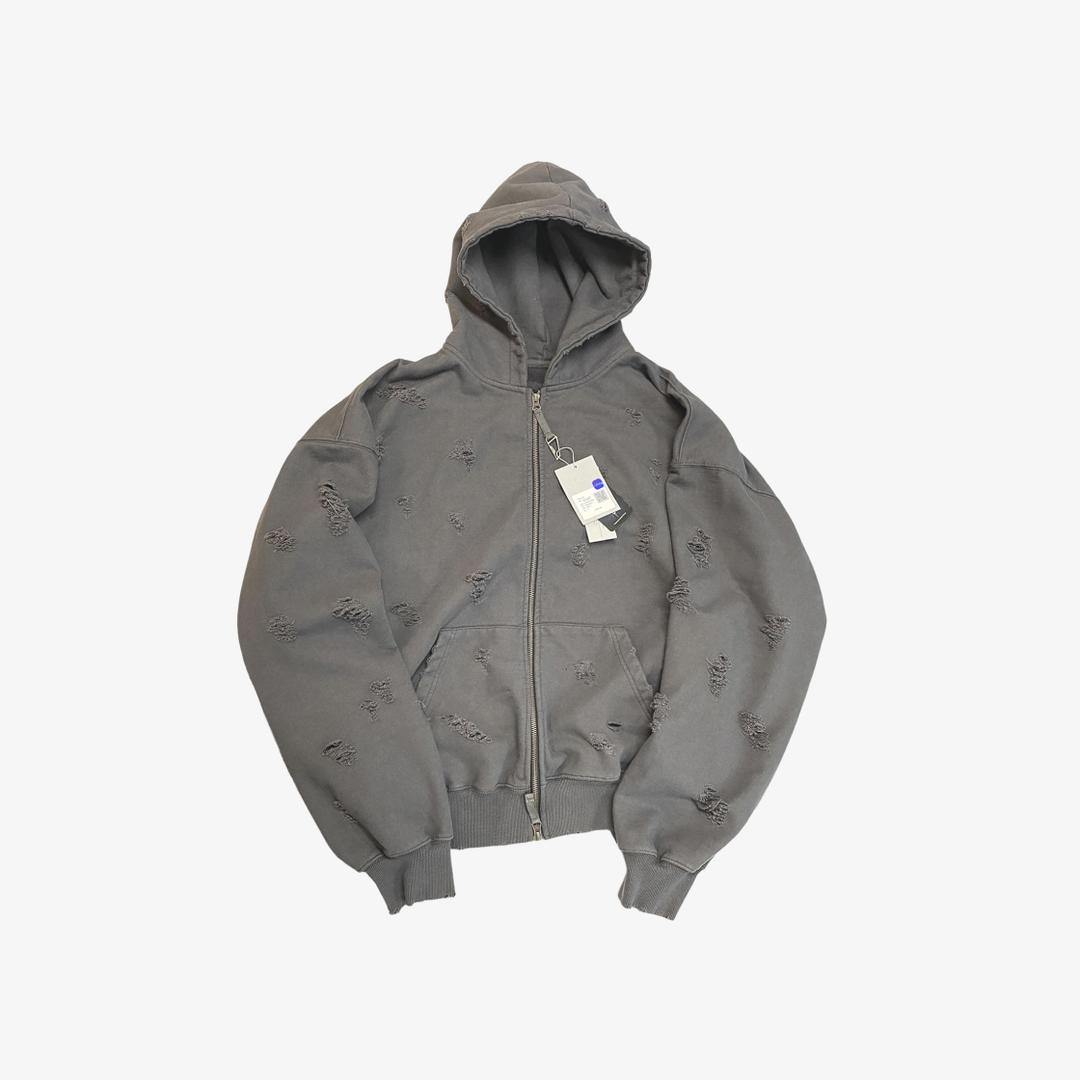 Undermycar Otter Oversized Damage-Washed Hood Zip-Up Hunter Green - 23SS