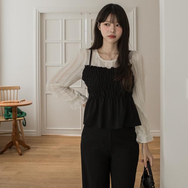 [하객룩/데이트룩] 레이어드 스모크 블라우스